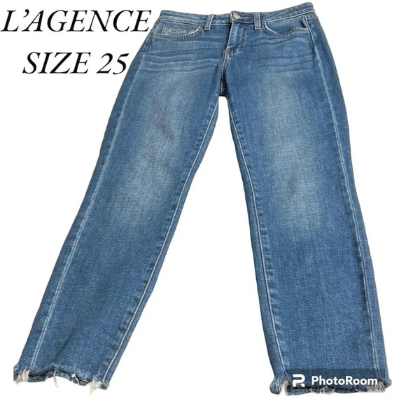 L AGENCE EL MATADOR women jeans size 25 French slim high rise,Cropped fray - Picture 3 of 16